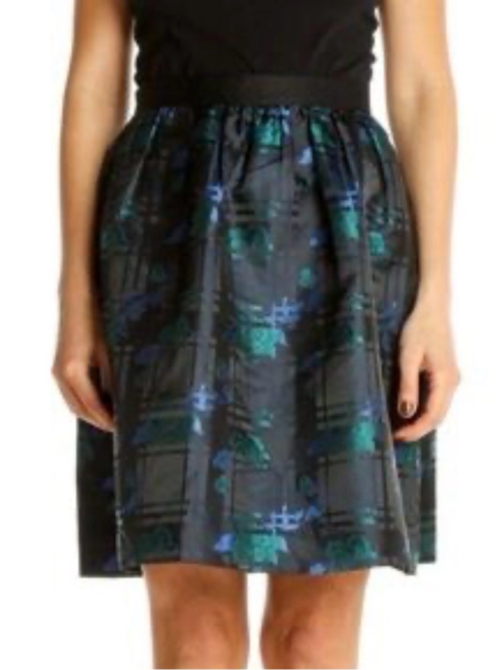 J.Crew Plaid Jacquard A-Line Skirt Size 12 Blue Green Pockets